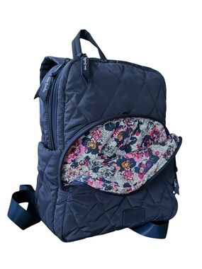 Vera Bradley Quilted Backpack Navy Blue Floral Lined Lightweight Travel Bag